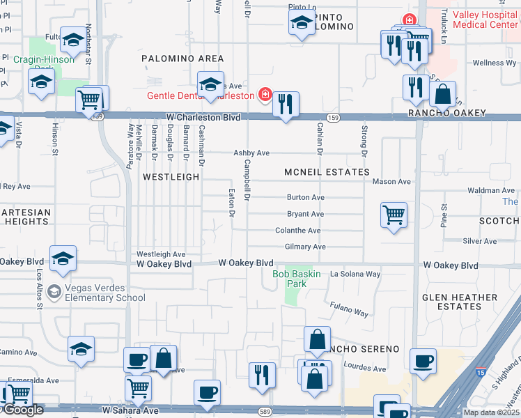 map of restaurants, bars, coffee shops, grocery stores, and more near 3012 Bryant Avenue in Las Vegas