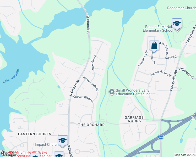 map of restaurants, bars, coffee shops, grocery stores, and more near 604 River Glen Court in Greensboro