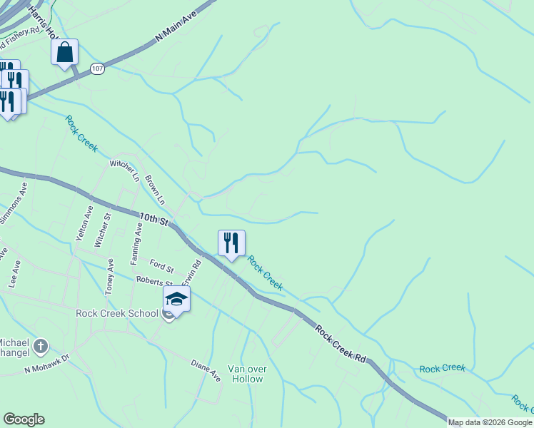 map of restaurants, bars, coffee shops, grocery stores, and more near 555 Blaine White Rd in Erwin