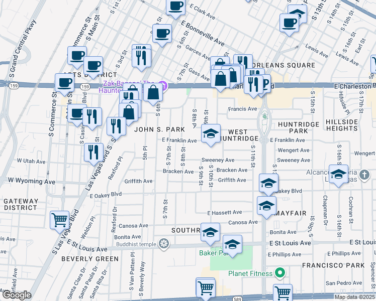 map of restaurants, bars, coffee shops, grocery stores, and more near 1319 South 8th Street in Las Vegas