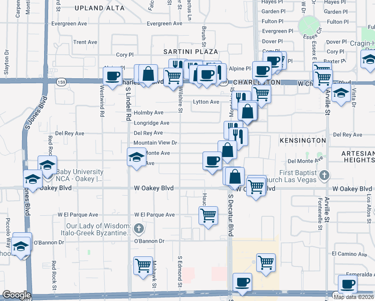 map of restaurants, bars, coffee shops, grocery stores, and more near 5228 Del Monte Avenue in Las Vegas