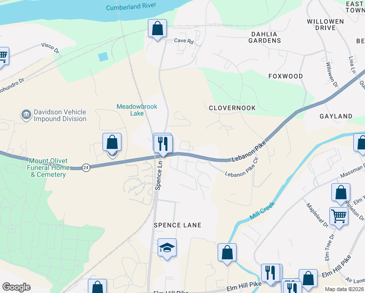 map of restaurants, bars, coffee shops, grocery stores, and more near 1540 Lebanon Pike in Nashville