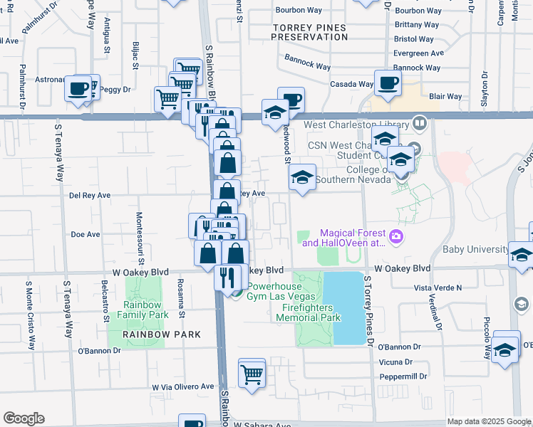 map of restaurants, bars, coffee shops, grocery stores, and more near 1415 Santa Margarita Street in Las Vegas