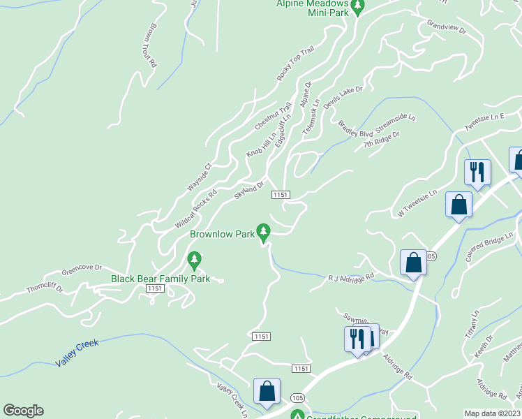 map of restaurants, bars, coffee shops, grocery stores, and more near 220 Skyland Drive in Blowing Rock