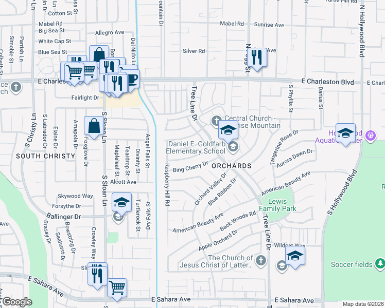 map of restaurants, bars, coffee shops, grocery stores, and more near 6112 Grape Blossom Avenue in Las Vegas