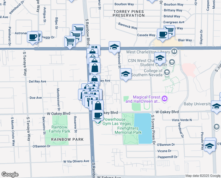 map of restaurants, bars, coffee shops, grocery stores, and more near 1415 Santa Margarita Street in Las Vegas