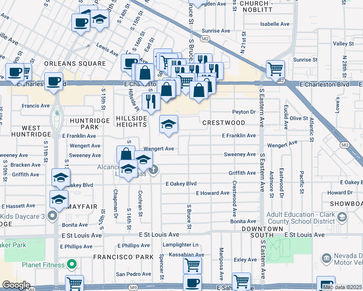 map of restaurants, bars, coffee shops, grocery stores, and more near 1313 Pauline Way in Las Vegas