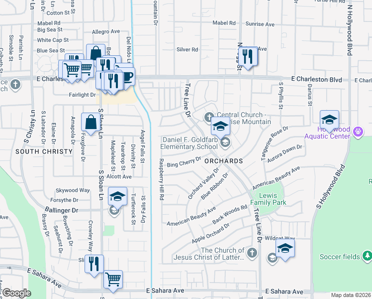 map of restaurants, bars, coffee shops, grocery stores, and more near 6112 Grape Blossom Avenue in Las Vegas