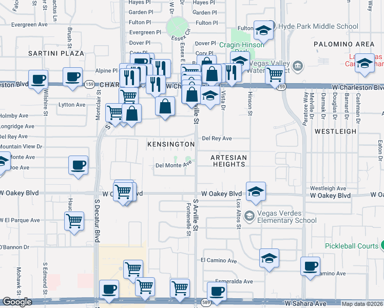 map of restaurants, bars, coffee shops, grocery stores, and more near 4404 Del Monte Avenue in Las Vegas