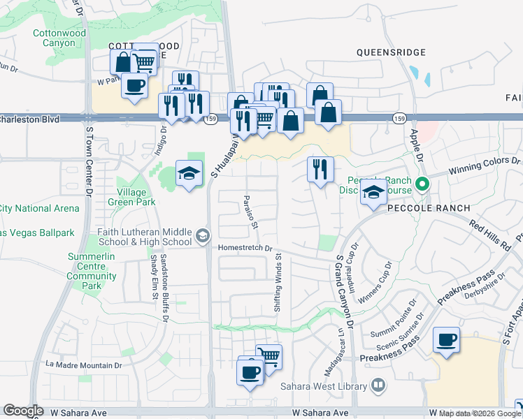 map of restaurants, bars, coffee shops, grocery stores, and more near 9829 La Vid Court in Las Vegas
