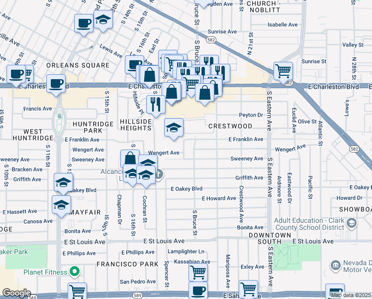 map of restaurants, bars, coffee shops, grocery stores, and more near 1313 Pauline Way in Las Vegas