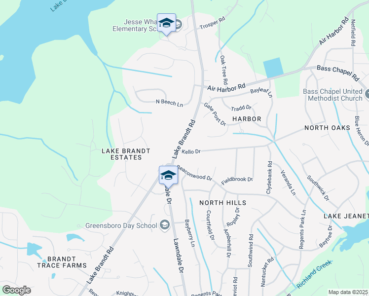 map of restaurants, bars, coffee shops, grocery stores, and more near 2116 Kello Drive in Greensboro