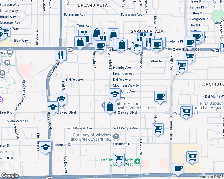 map of restaurants, bars, coffee shops, grocery stores, and more near 5436 Del Monte Avenue in Las Vegas