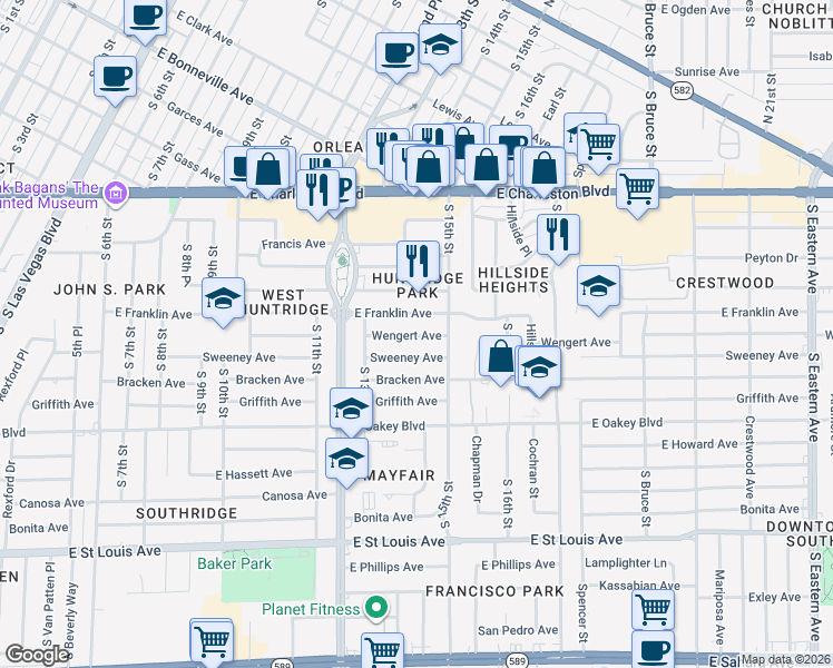 map of restaurants, bars, coffee shops, grocery stores, and more near 1413 Wengert Avenue in Las Vegas