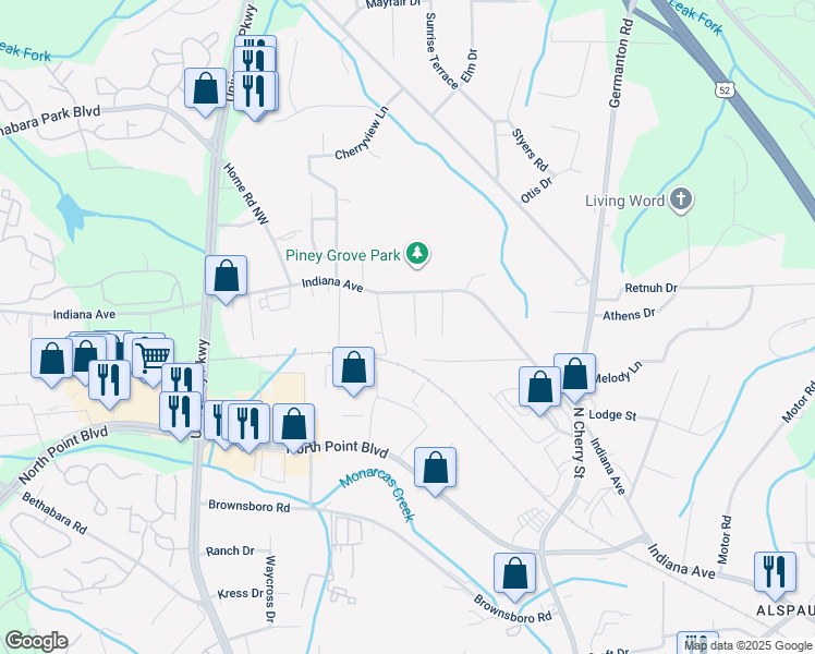 map of restaurants, bars, coffee shops, grocery stores, and more near Deshler Street in Winston-Salem