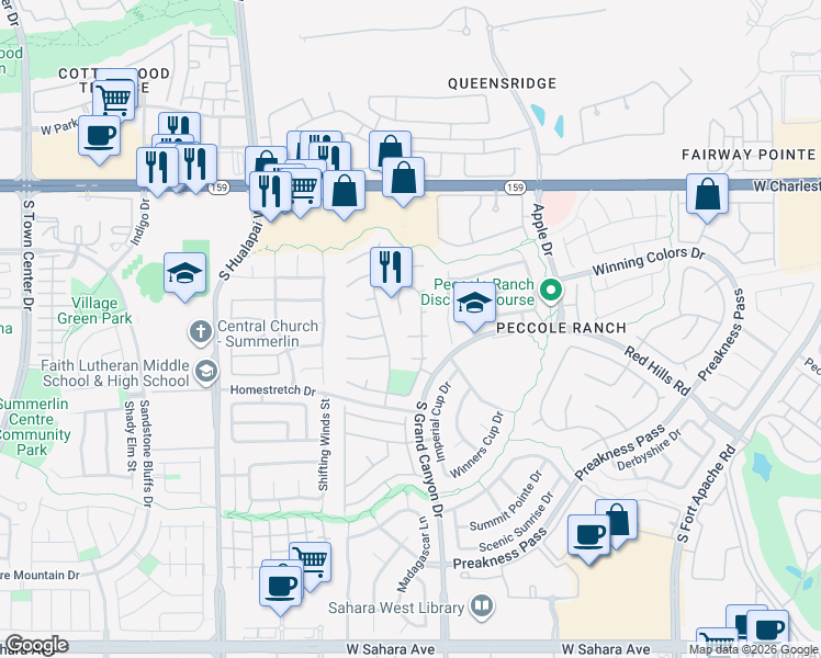 map of restaurants, bars, coffee shops, grocery stores, and more near 9708 Polo Cir in Las Vegas