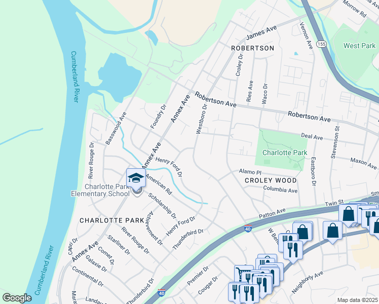 map of restaurants, bars, coffee shops, grocery stores, and more near 631 Westboro Drive in Nashville