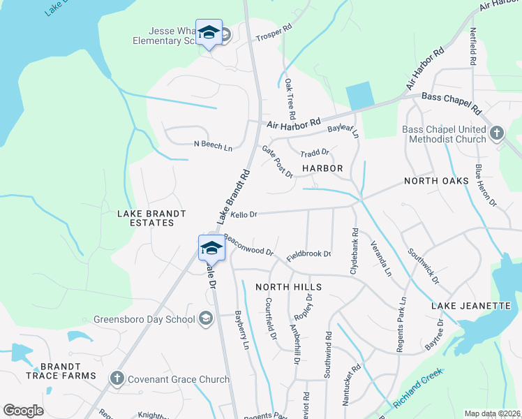 map of restaurants, bars, coffee shops, grocery stores, and more near 2110 Kello Drive in Greensboro
