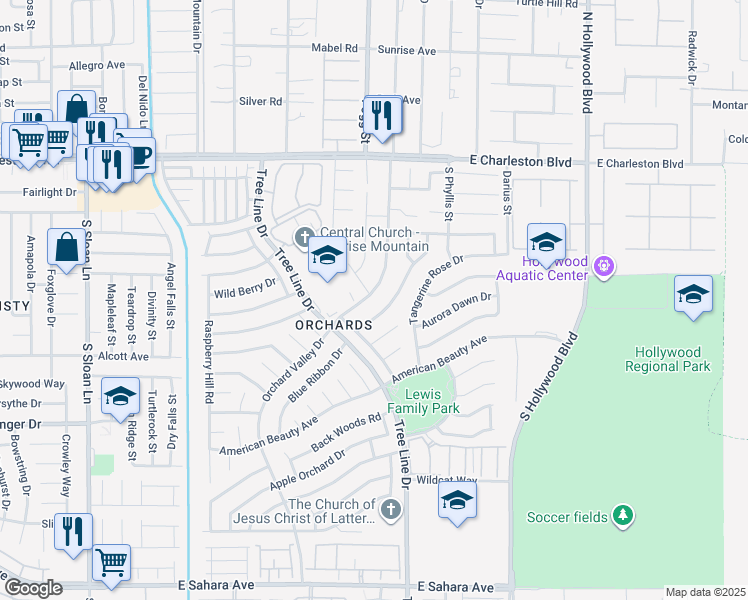 map of restaurants, bars, coffee shops, grocery stores, and more near 1560 Orchard Valley Drive in Las Vegas