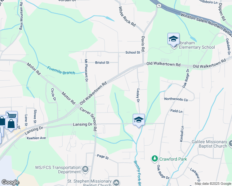 map of restaurants, bars, coffee shops, grocery stores, and more near 5100 Fredonia Avenue in Winston-Salem