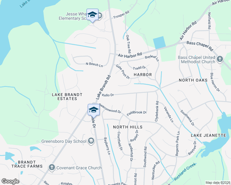map of restaurants, bars, coffee shops, grocery stores, and more near 2110 Kello Dr in Greensboro