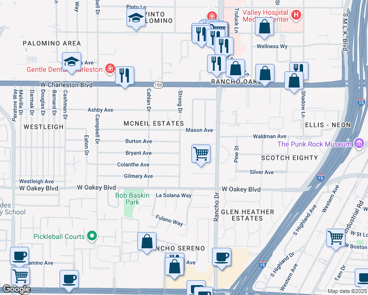 map of restaurants, bars, coffee shops, grocery stores, and more near 1315 Strong Dr in Las Vegas