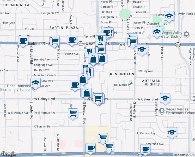 map of restaurants, bars, coffee shops, grocery stores, and more near 4650 West Oakey Boulevard in Las Vegas