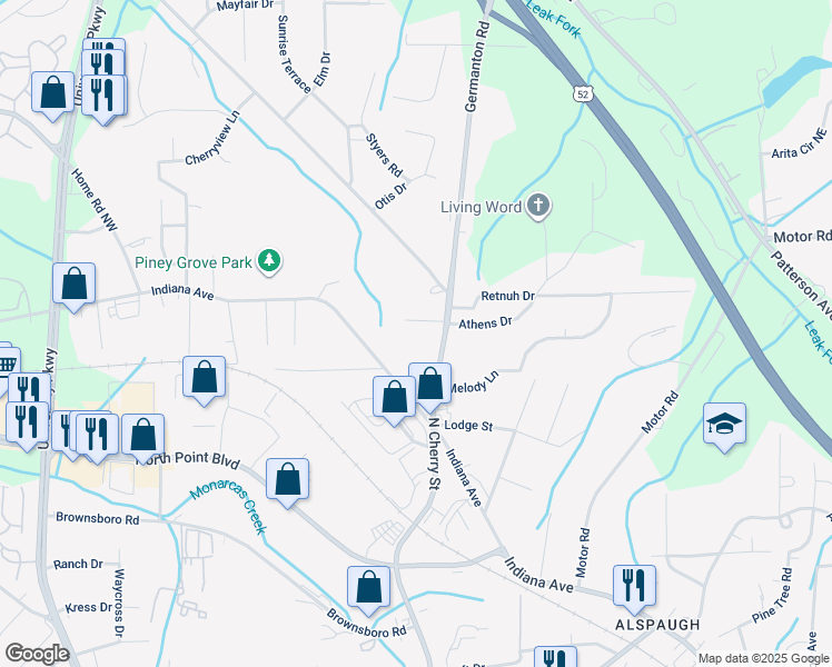 map of restaurants, bars, coffee shops, grocery stores, and more near 15 Childress Street in Winston-Salem