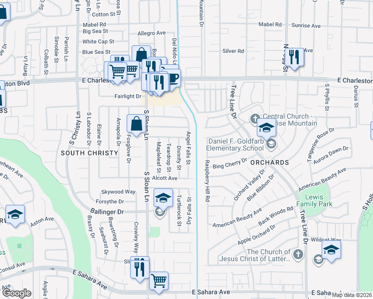 map of restaurants, bars, coffee shops, grocery stores, and more near 1555 Angel Falls St in Las Vegas