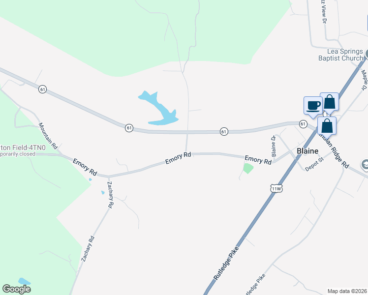 map of restaurants, bars, coffee shops, grocery stores, and more near 109 McKinney Road in Blaine