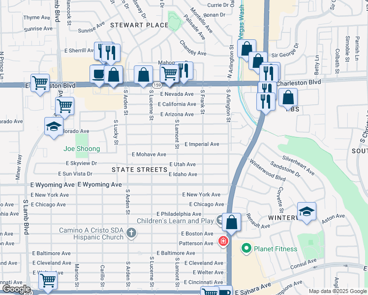map of restaurants, bars, coffee shops, grocery stores, and more near 4821 E Imperial Ave in Las Vegas