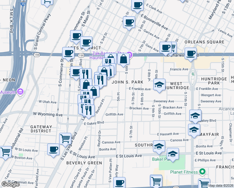 map of restaurants, bars, coffee shops, grocery stores, and more near 1314 5th Place in Las Vegas