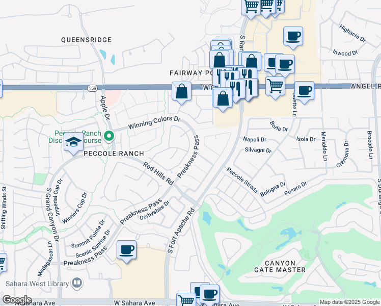 map of restaurants, bars, coffee shops, grocery stores, and more near 1432 Sun Copper Drive in Las Vegas