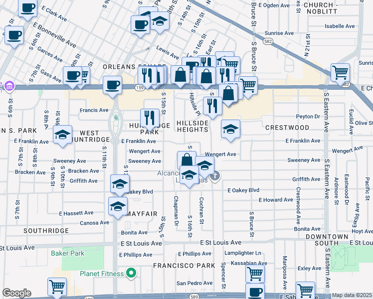 map of restaurants, bars, coffee shops, grocery stores, and more near 1308 South 16th Street in Las Vegas