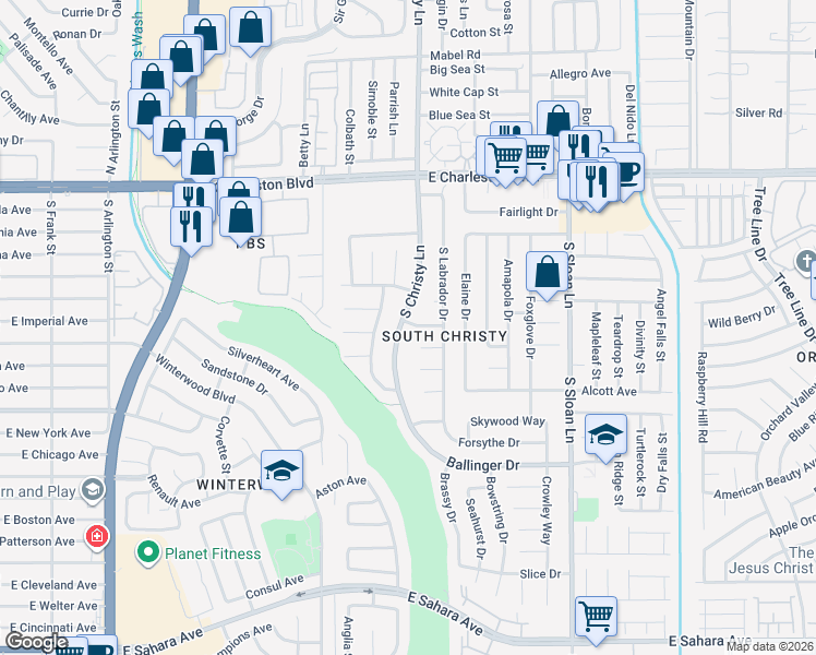 map of restaurants, bars, coffee shops, grocery stores, and more near 5515 Blackthorn Drive in Las Vegas