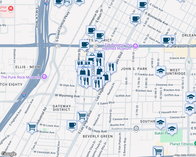 map of restaurants, bars, coffee shops, grocery stores, and more near 222 East Imperial Avenue in Las Vegas
