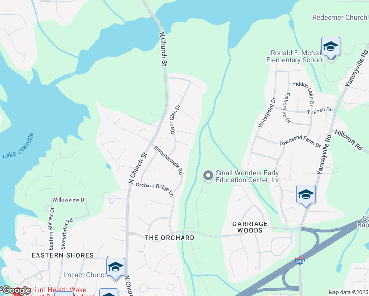 map of restaurants, bars, coffee shops, grocery stores, and more near 604 River Glen Court in Greensboro