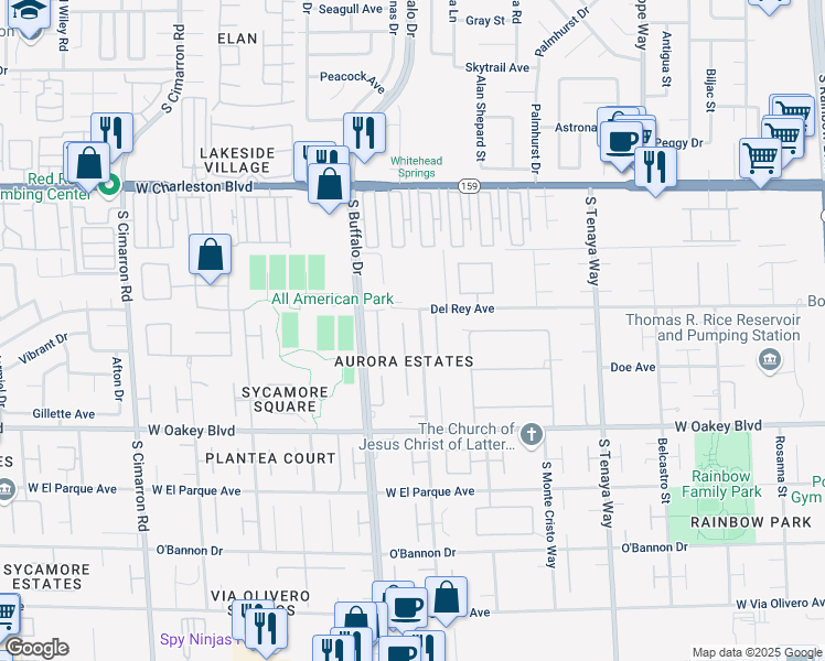 map of restaurants, bars, coffee shops, grocery stores, and more near 1416 Marbella Ridge Ct in Las Vegas