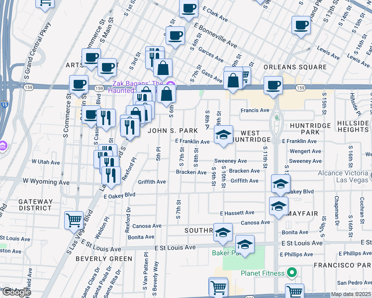map of restaurants, bars, coffee shops, grocery stores, and more near 1311 South 7th Street in Las Vegas