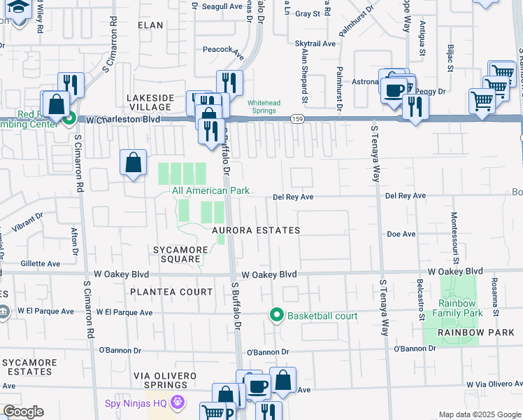 map of restaurants, bars, coffee shops, grocery stores, and more near 1416 Marbella Ridge Court in Las Vegas
