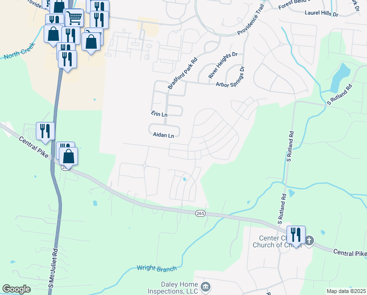 map of restaurants, bars, coffee shops, grocery stores, and more near 3167 Aidan Lane in Mt. Juliet
