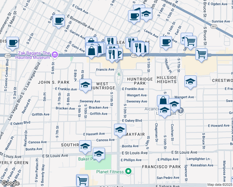 map of restaurants, bars, coffee shops, grocery stores, and more near 1310 South Maryland Parkway in Las Vegas