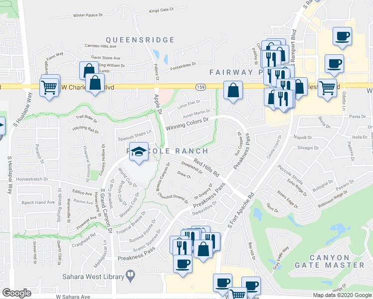 map of restaurants, bars, coffee shops, grocery stores, and more near 9433 Valencia Canyon Drive in Las Vegas