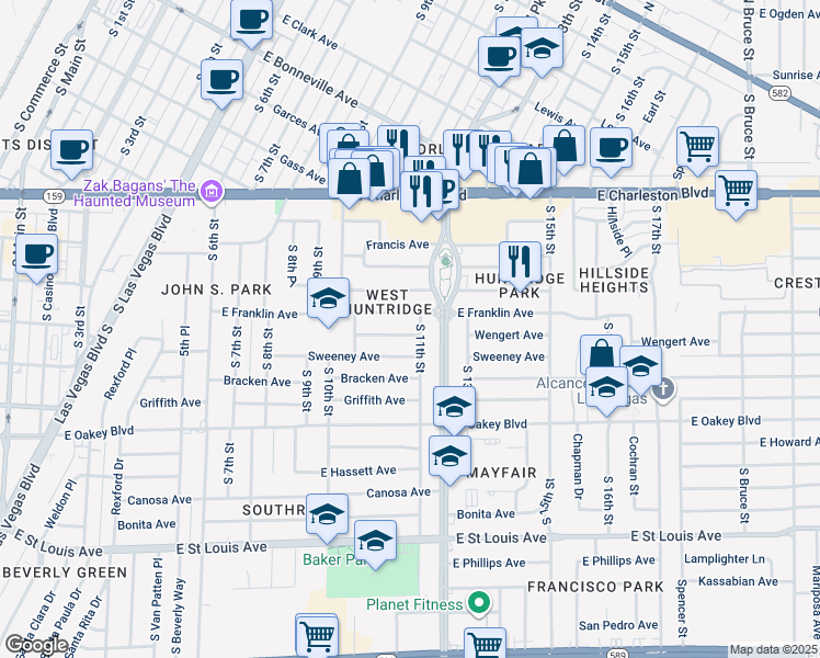 map of restaurants, bars, coffee shops, grocery stores, and more near 1047 Wengert Ave in Las Vegas