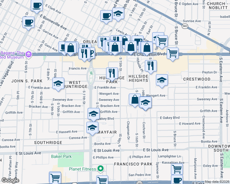 map of restaurants, bars, coffee shops, grocery stores, and more near 1413 Wengert Avenue in Las Vegas