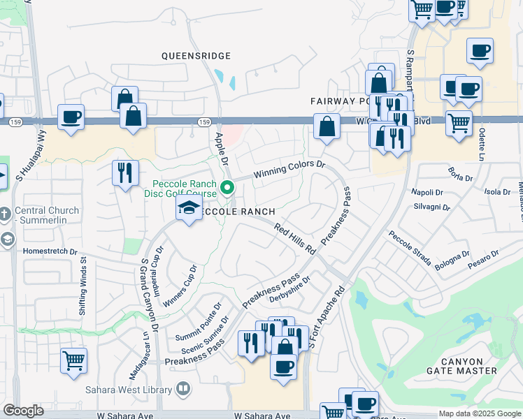 map of restaurants, bars, coffee shops, grocery stores, and more near 9433 Valencia Canyon Drive in Las Vegas