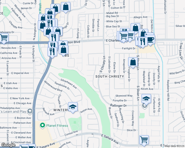 map of restaurants, bars, coffee shops, grocery stores, and more near 5424 Alpaca Circle in Las Vegas