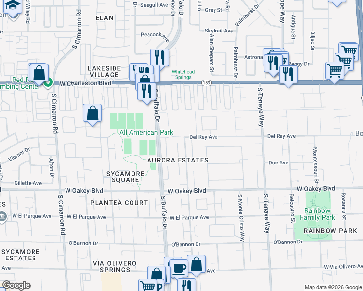 map of restaurants, bars, coffee shops, grocery stores, and more near 1416 Marbella Ridge Court in Las Vegas