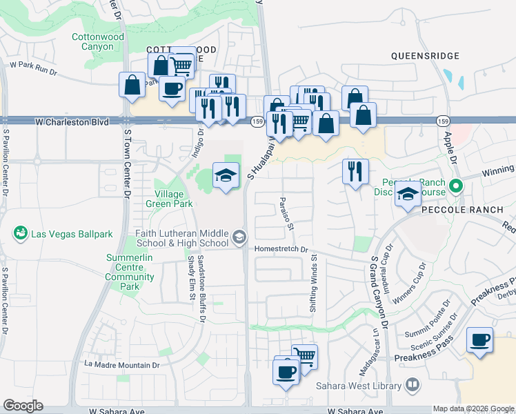 map of restaurants, bars, coffee shops, grocery stores, and more near 10033 Calabasas Avenue in Las Vegas