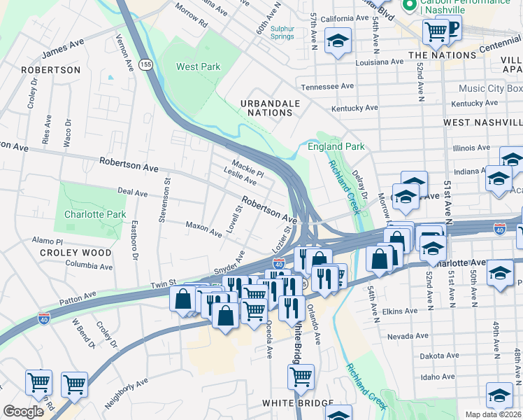 map of restaurants, bars, coffee shops, grocery stores, and more near in Nashville